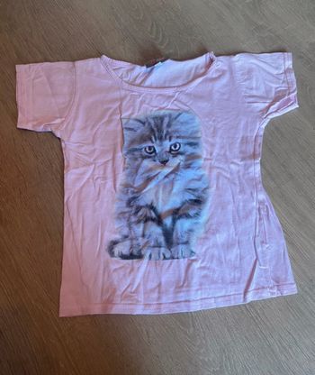 8ans T-shirt rose « blue queen » chat