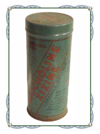 Ancienne boite publicitaire cylindrique agocholine zizine en métal pour collectionneur