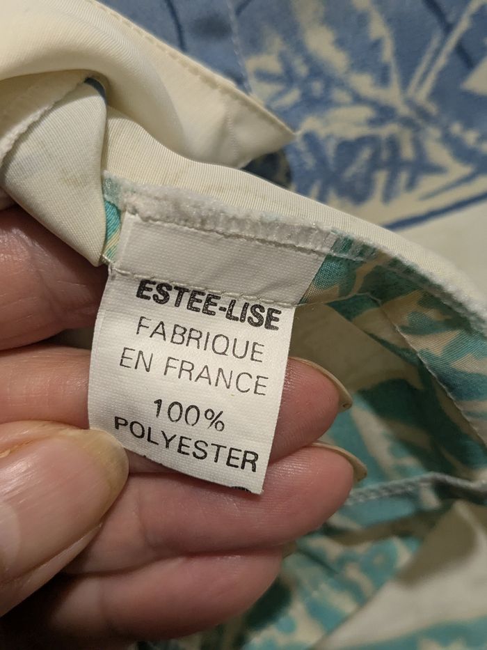 Magnifique chemise vintage soyeuse Estee Lise blanc écru, beige et bleue. Taille 42/44 - photo numéro 9
