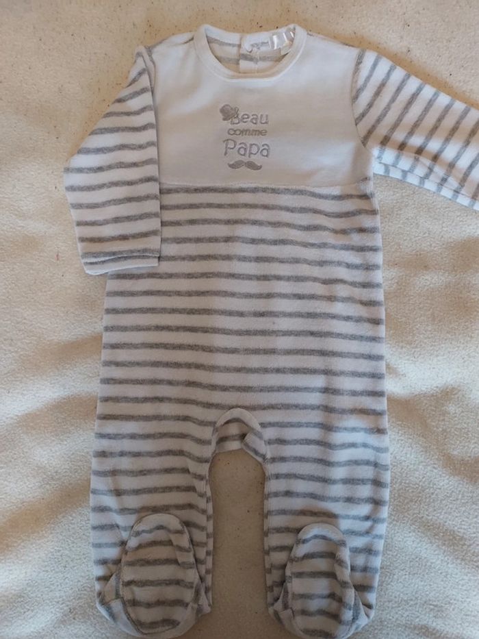 Pyjama velours blanc gris rayé
