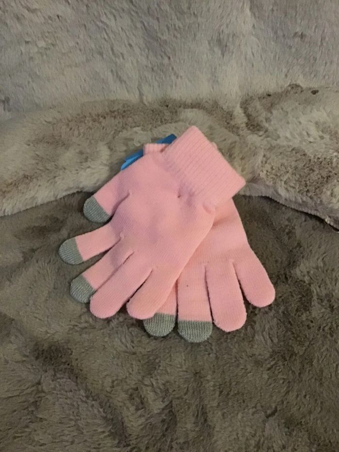 Paire de gants tactiles taille unique extensible rose et gris (1223)
