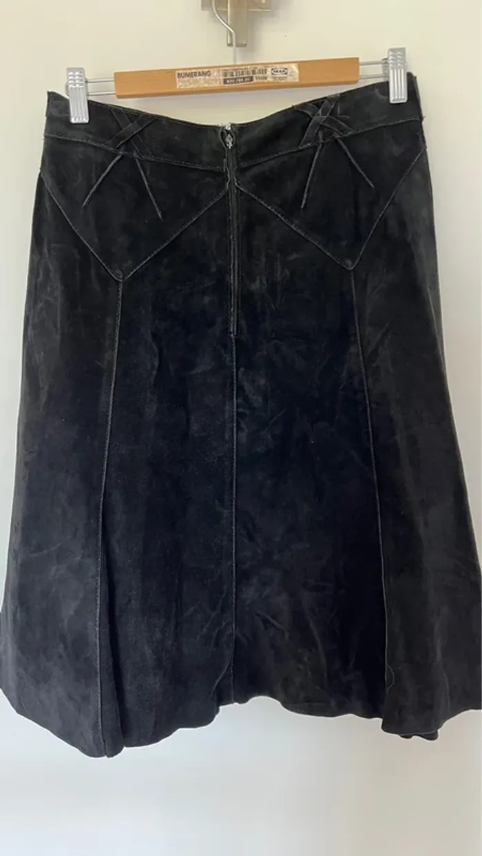 Jupe midi daim véritable noire - photo numéro 2