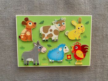 Puzzle coucou prairie à encastrement en bois Animaux de la ferme 12 pièces Djeco