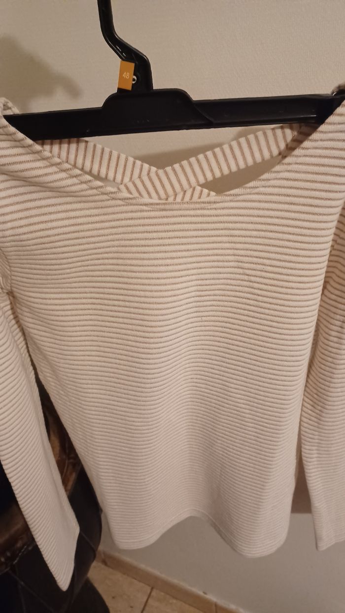 Tee-shirt manche longue etam très bon état blanc e à rayure rose doré - photo numéro 5