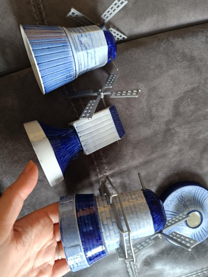 Lot de 3 moulins en céramique bleu de Delft - photo numéro 2