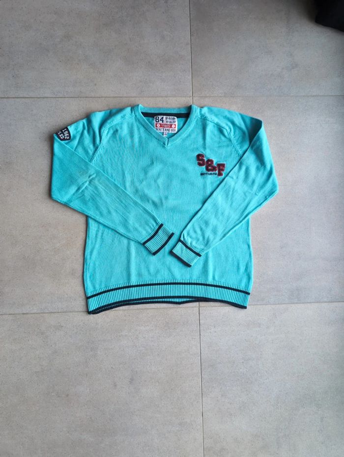 Pull col v turquoise - photo numéro 2