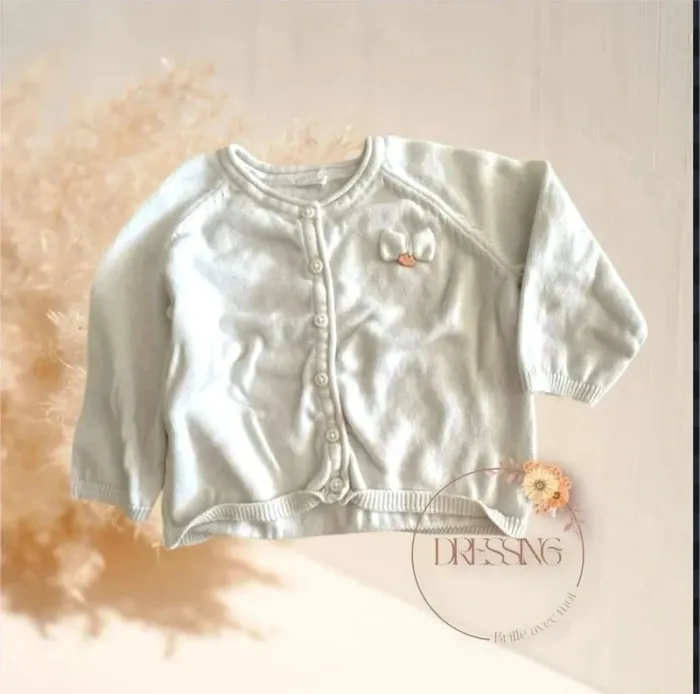 Gilet veste fille blanc petit noeud 12 mois