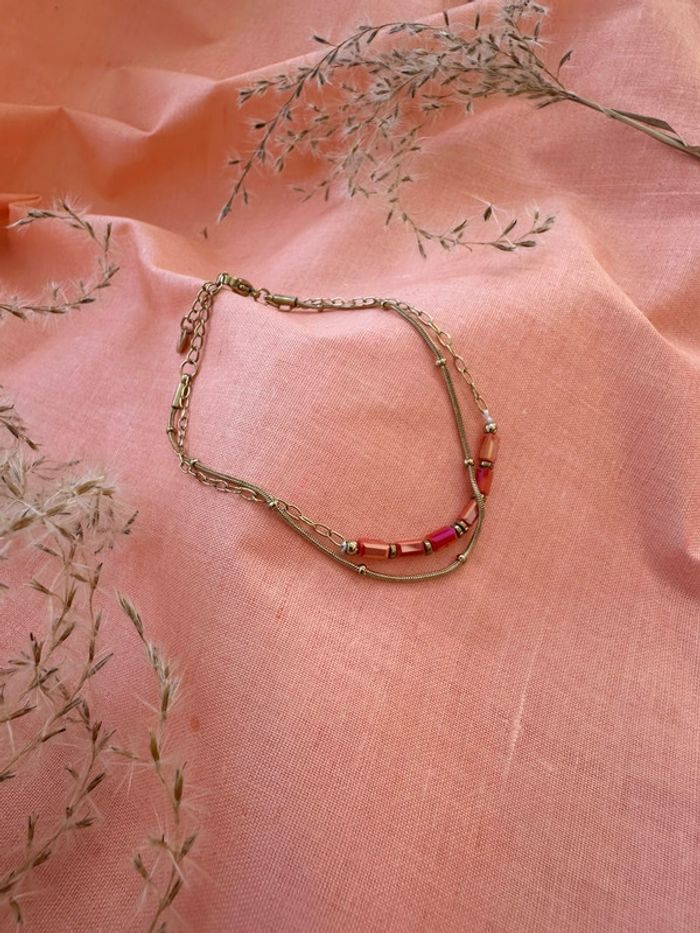 Bracelet or acier inoxydable et pierre cristal fushia neuf - photo numéro 2