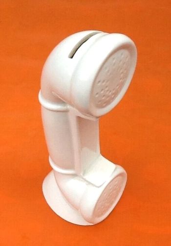Tirelire Combiné téléphone " Le temps c' est de l' argent " Céramique blanche