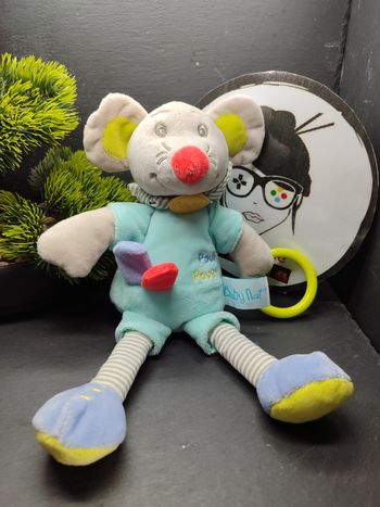 doudou Peluche d'activité vert bn0267 baby nat' gris bleu rayé peluche Bandana 