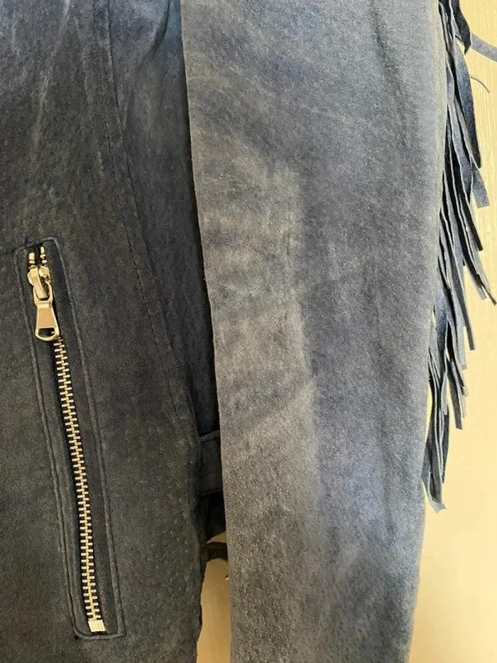 Veste à frange en cuir bleu femme taille 36 - photo numéro 4
