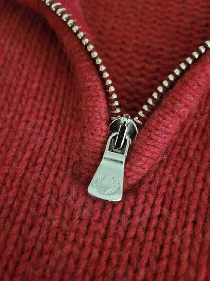 Pull en laine quart zip Fred Perry rouge logo brodé - M - photo numéro 4