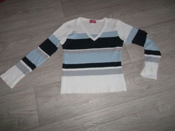 Pull JENNYFER blanc, bleu marine, ciel et gris taille XS/S TBE