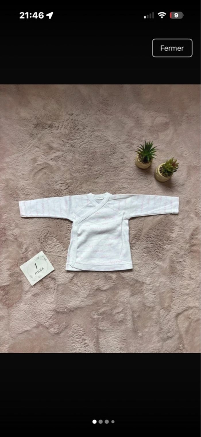Pull bébé mixte 1 mois blanc croisé ouverture devant 👶 bon état - photo numéro 1