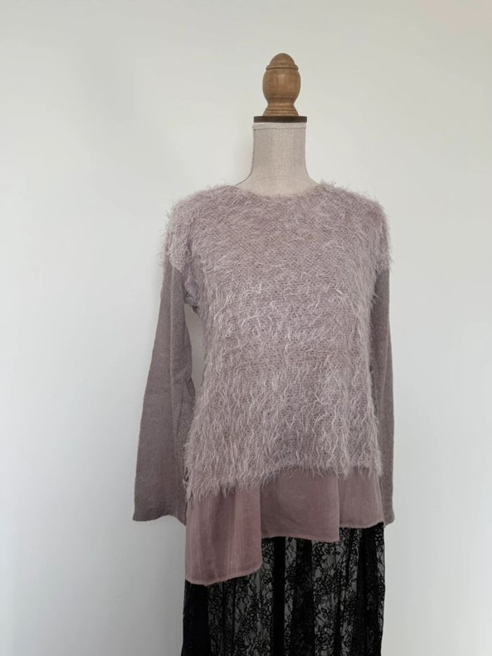Pull rose maille sweater maglione suéter trui Sweat-shirt haut sweat t-shirt manches folder crochet - photo numéro 2