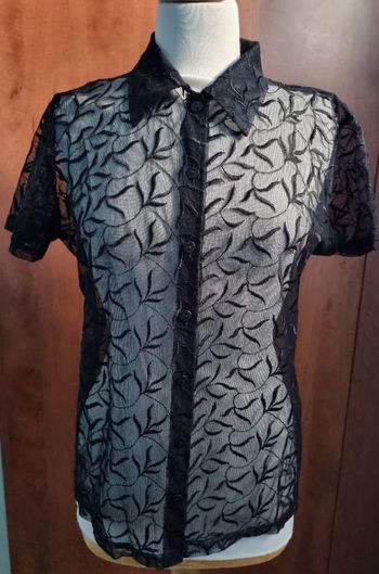 Chemise transparente effet dentelle avec broderie