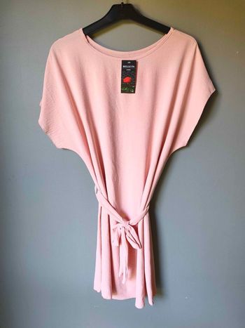 Robe/Tunique élégante avec ceinture couleurs rose pâle fluide taille unique 36 au 44