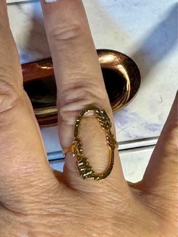 Bague ovale ouverte bordée d’épi de blé laurier réglable acier inoxydable or