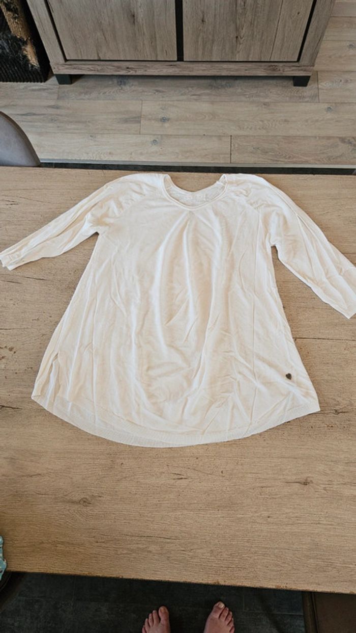 Blouse blanche à manches 3/4, Alfa, taille L/XL, nickel