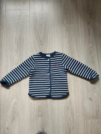 Gilet Tape à l'oeil rayé bleu blanc boutons encres marines 23 mois fille