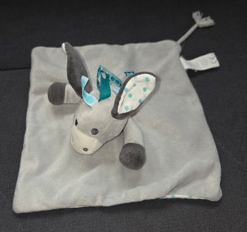 Doudou carré plat âne/cheval gris et pois vert - Obaibi
