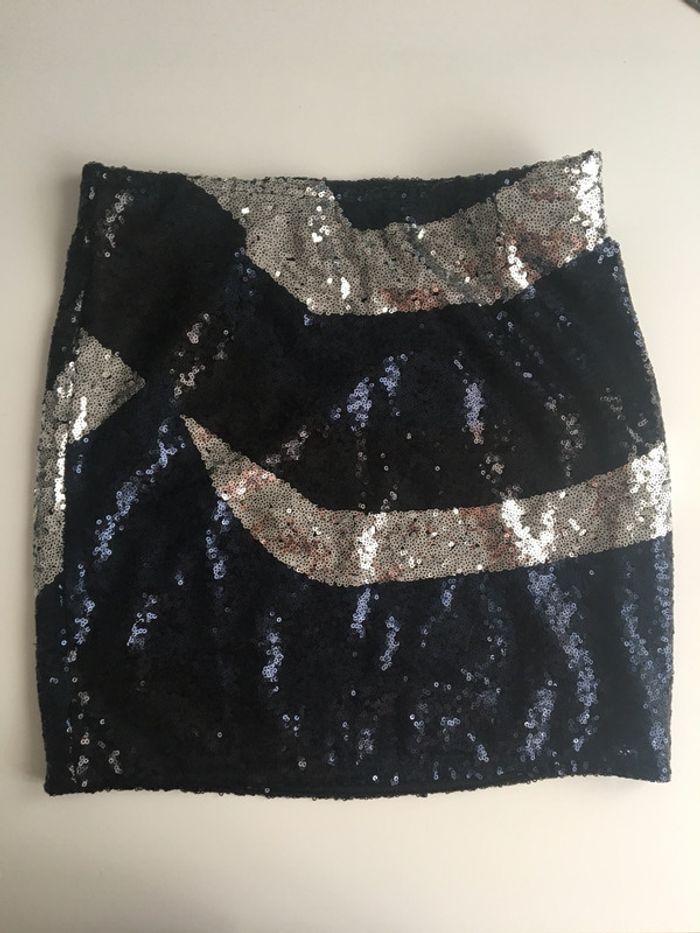 Jupe à sequin noir / argenté et bleu - Neuve