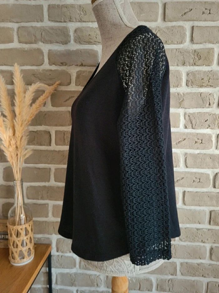 Pull noir manches en dentelle au crochet La Redoute S 36 - photo numéro 7