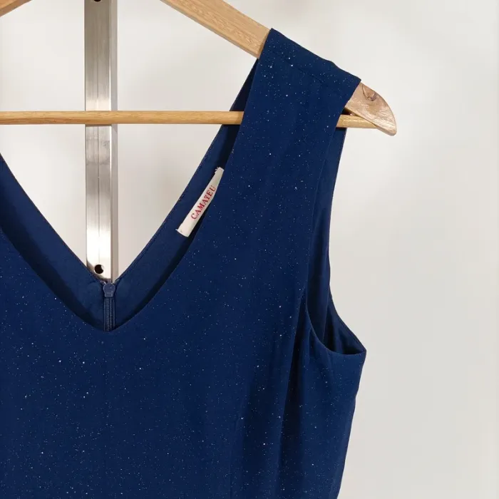 Robe bleu nuit Camaïeu taille 38 coupe fluide avec paillettes, décolleté V dos et devant A1232 - photo numéro 3