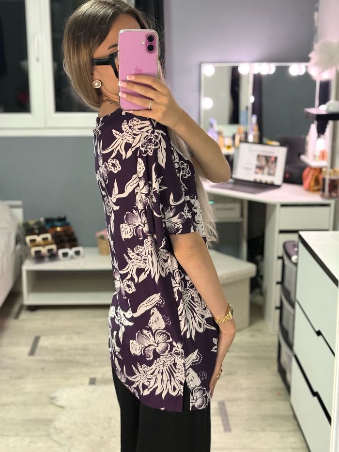 👚 Haut long à fleurs violet foncé – Alex line Fashion – Taille XL - photo numéro 3