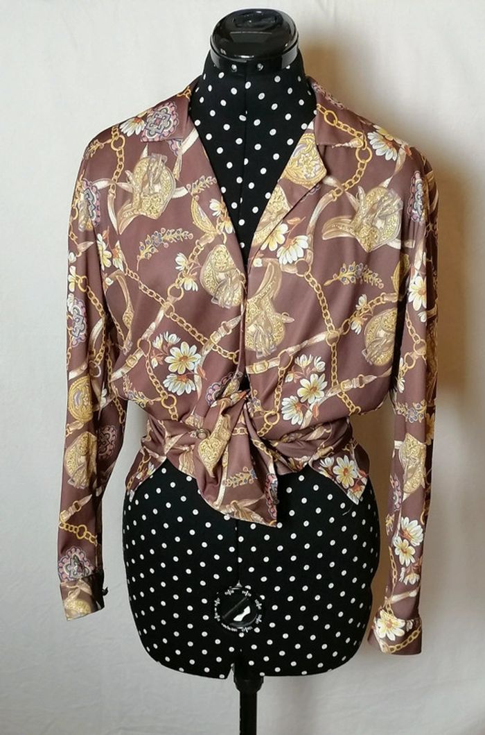 Chemisier bijoux marron doré Taille L Vintage - photo numéro 9