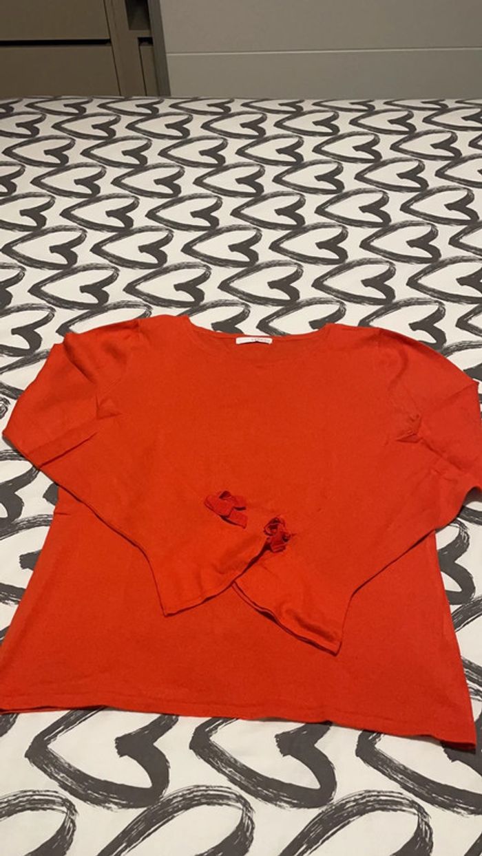 Pull orange noeud sur manches Camaïeu - photo numéro 1