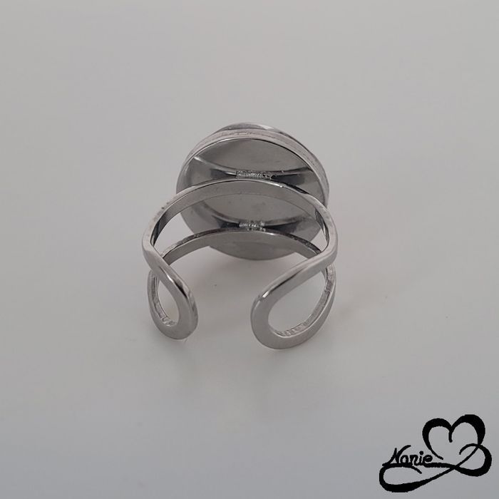 Bague ajustable ronde argentée et orange - photo numéro 4