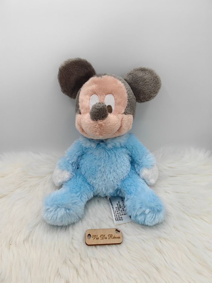 Doudou Peluche Hochet Mickey Bleu ciel Disney