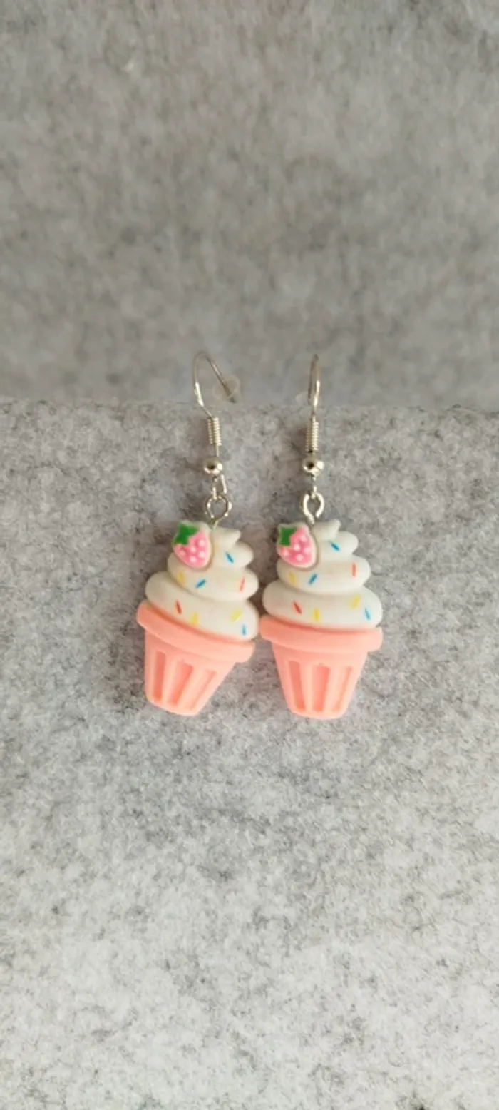 🍄 Boucles d’oreilles ▪ glace rose et blanc