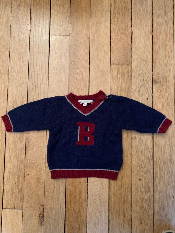 Pull Bonpoint en laine bleu marine et bordeaux 6 mois