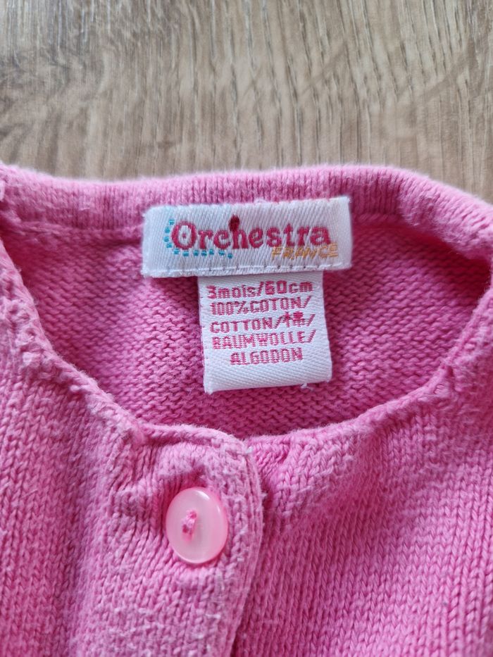 Adorable Gilet Cardigan Rose Tricoté Bébé Fille - Marque Orchestra - T. 3 Mois - photo numéro 4