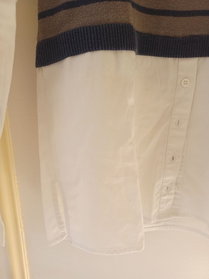 Pull chemise marinière blanche rayé beige et marine 14 ans - photo numéro 4