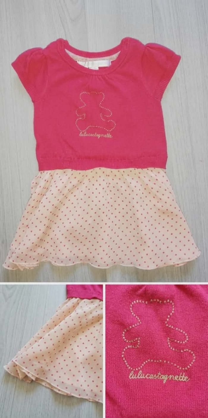 Robe Lulu Castagnette Ourson Strass et Pois - 6 mois