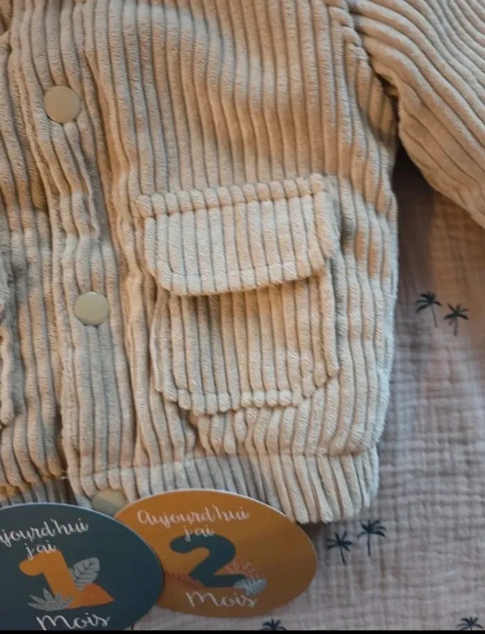 Veste bébé en velours côtelé beige doublée sherpa – 12 mois (74 cm - photo numéro 3