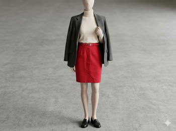 Jupe droite rouge doublée avec ceinture longueur 44 cm Taille 38