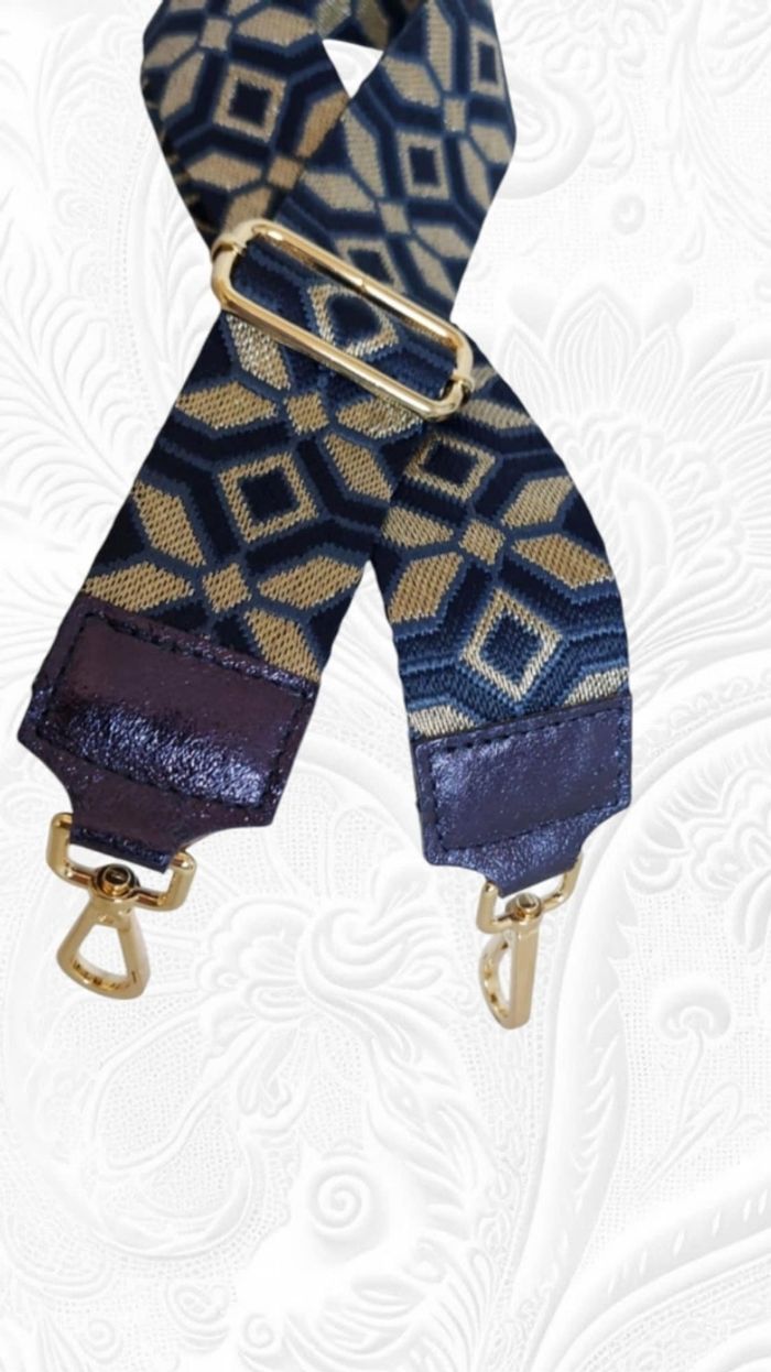 Bandoulière fantaisie finitions cuir irisé bleu nuit - photo numéro 5