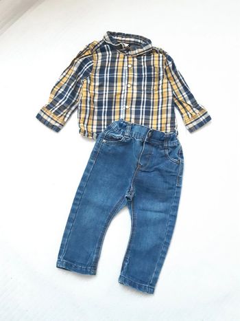 Tenue chemise à carreaux et pantalon jean Tape à l'oeil 12 mois