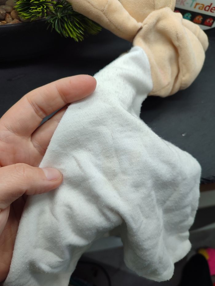 Doudou plat ours marron Blanc Beige Cajou mouchoir noeud bleu étoile Ancien - photo numéro 3