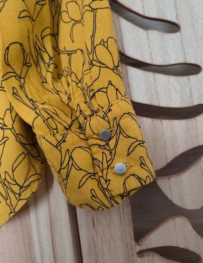 Chemisier fluide jaune moutarde - Motif floral noir - Taille 40/42 Camaïeu - photo numéro 10