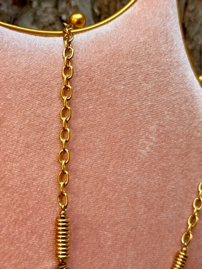 Collier chaîne épaisses perles anneaux médailles croix vierge acier inoxydable or petit créateur - photo numéro 4