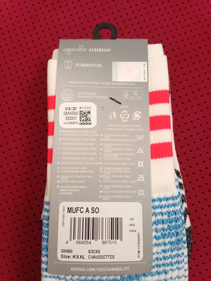 Chaussettes de foot Manchester United, Adidas Authentique Officiel taille 31/33, Neuf - photo numéro 8