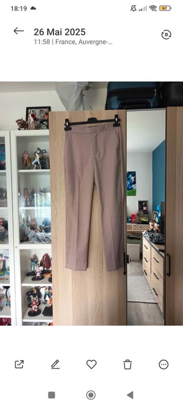 Pantalon tailleur beige maronné taupe neuf Zara - Taille XS 34