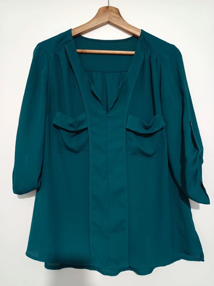 Blouse Chemise bleu canard fluide 38-40