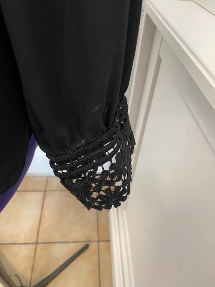 Blouse légère noire manches longues dentelle col et poignets Unika L - photo numéro 3