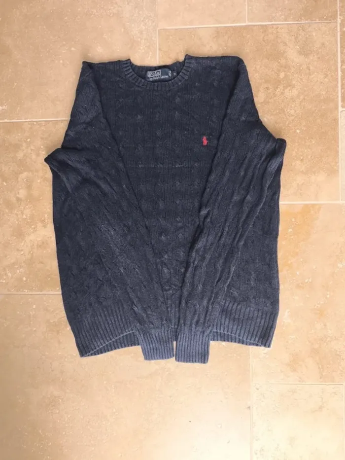 Pull torsadé Ralph Lauren homme M col rond en soie excellent état - photo numéro 10